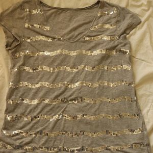 3/$20 LOFT Gray Sequin Striped Top
